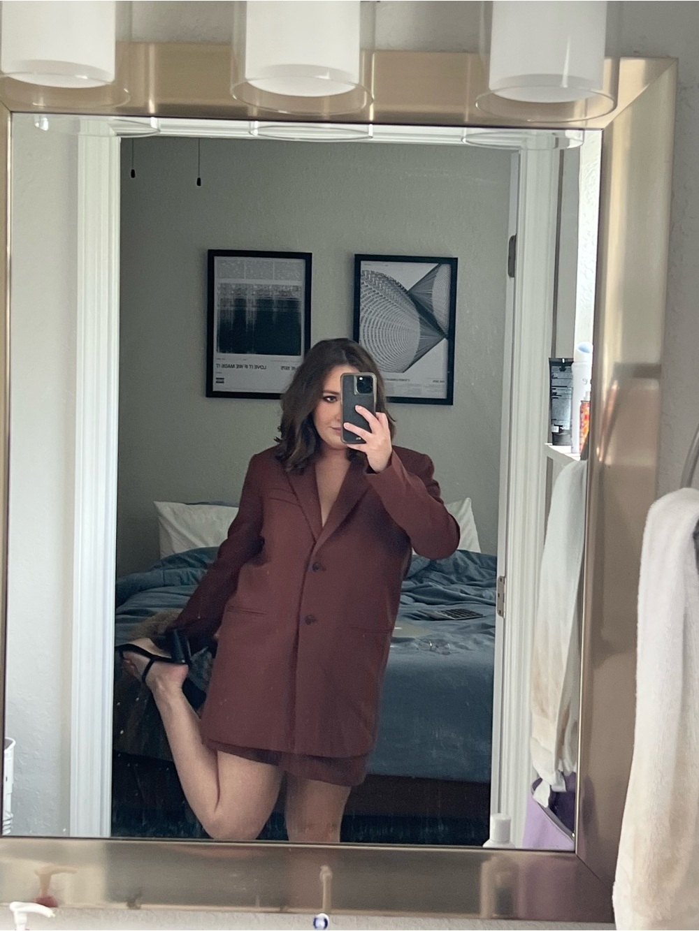 Women's Tailored Oversized Blazer Jacket - Dark Brown